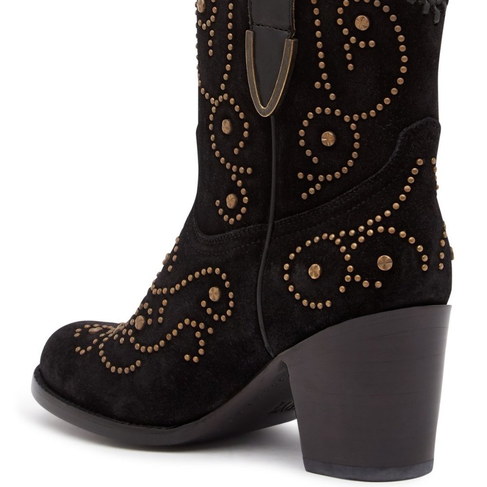 Frye VICTORIA Luxe Studs Italian Suede Leather Boots NEW Black Women's 9.5 ๐HP - Picture 4 of 13